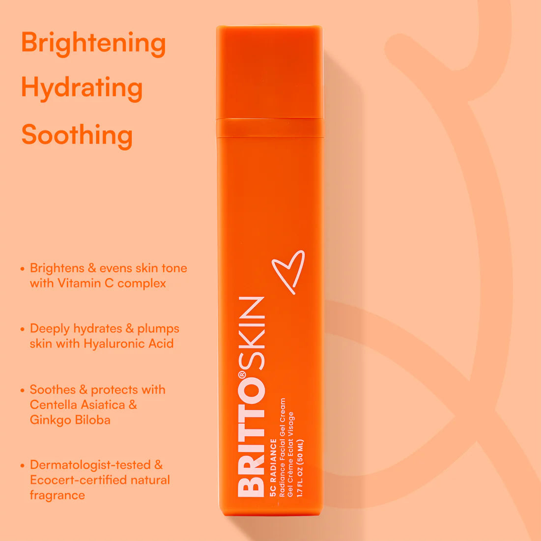 BRITTO SKIN CREMA FACIAL EN GEL RADIANTE - COMPLEJO DE VITAMINA C 1.7 OZ VEGAN 100%